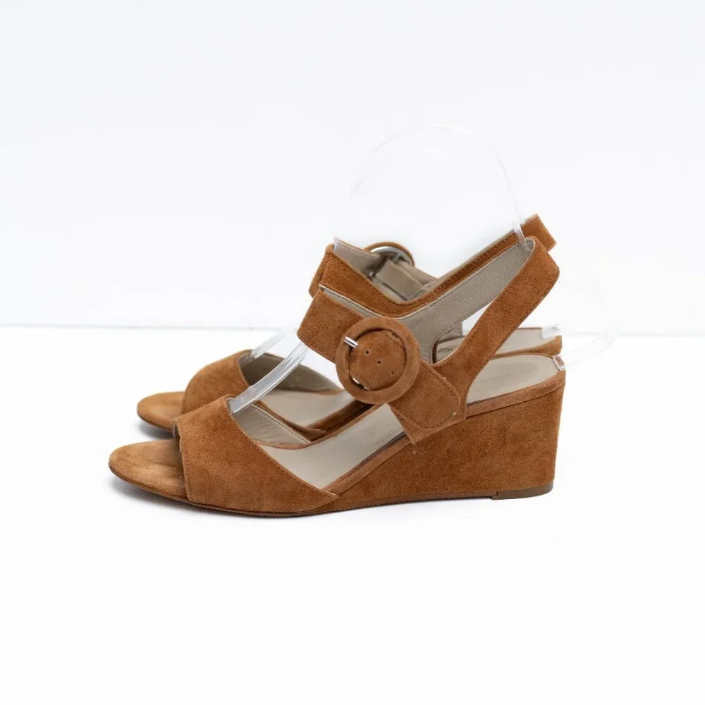 SAS Carine Wedge‎ Sandals Women’s 6M Camel Brown Suede Leather Made in Italy